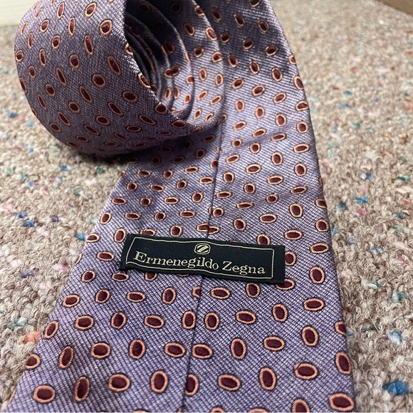 Vintage Ermenegildo Zegna Men’s Neck Tie 100% Silk Made In Italy Purple Dots - Picture 4 of 6